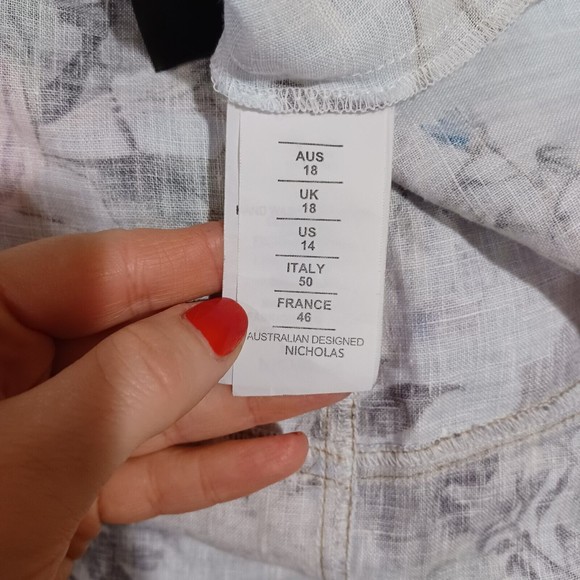 Nicholas Blue Garden Floral Button Front Linen Midi Skirt Size 14 - Picture 10 of 11